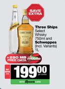 Three Ships Select Whisky 750ml & Schweppes 1L-For Both