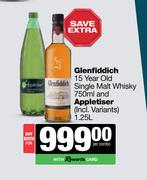 Glenfiddich 15 Year Old Single Malt Scotch Whisky 750ml & Appletiser 1.25L-For Both