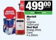 Martell VS Cognac 750ml & Red Bull Energy Energy Drink Cans 4 x 250ml-For Both