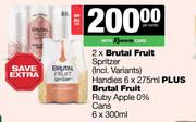 Brutal Fruit Spritzer 2 x 6 x 275ml Plus Brutal Fruit Ruby Apple 0% Cans 6 x 300ml-For All