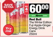 Red Bull The Winter Edition Fuji Apple Ginger Energy Drink Cans-For 4 x 250ml