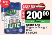 Castle Lite Original Or Draught Cans-For 2 x 6 x 500ml