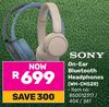 Sony On Ear Bluetooth Headphones WH-CH520 850012317/404/361