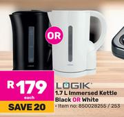 Logik 1.7L Immersed Kettle Black Or White 850028255/253