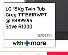LG 15Kg Twin Tub (Grey) TT1561RWPT 10299794