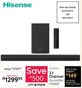 Hisense 2.1 Channel Sound Bar HS1800 10299759