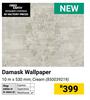 Damask Wallpaper Cream 10m x 530mm 850039219