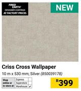 Criss Cross Wallpaper Silver 10m x 530mm 850039178