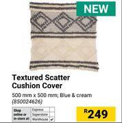 Textured Scatter Cushion Cover Blue & Cream 500mm x 500mm 850024626