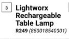 Lightworx Rechargeable Table Lamp 850018540001