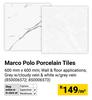 Marco Polo Porcelain Tiles 600mm x 600mm In Grey W/Clody Vein & White W/Grey Vein-Per Sqm
