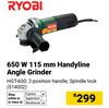 Ryobi 650W 115mm Handyline Angle Grinder HGT-650