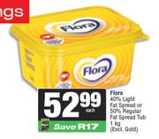 Flora 40% Light Fat Spread Or 50% Regular Fat Spread Tub-1Kg