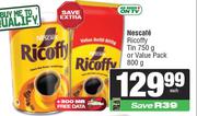 Nescafe Ricoffy Tin 750g Or Value Pack 800g