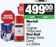 Martell VS Cognac 750ml & Red Bull Energy Drink Cans 4 x 250ml-For Both