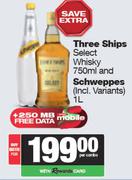 Three Ships Select Whisky 750ml & Schweppes 1L-For Both