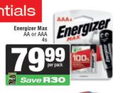 Energizer Max AA Or AAA-4s Per Pack