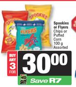 Spookies Or Flyers Chips Or Puffed Corn Assorted-For 3 x 100g 
