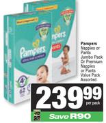 Pampers Nappies Or Pants Jumbo Pack Or Premium Nappies Or Pants Value Pack Assorted-Per Pack