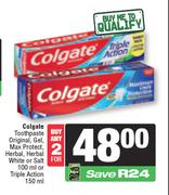 Colgate Original,Gel,Max Protect,Herbal,White Or Salt 100ml Or Triple Action 150ml Toothpaste-For 2