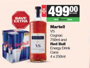 Martell VS Cognac 750ml & Red Bull Energy Drink Cans 4 x 250ml-For All