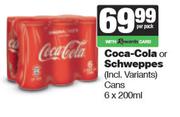 Coca Cola Or Schweppes Cans-6 x 200ml Per Pack