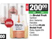 Brutal Fruit Spritzer Handies 2 x 6 x 275ml Plus Brutal Fruit Ruby Apple 0% Cans 6 x 300ml-For All