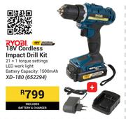 Ryobi 18V Cordless Impact Drill Kit XD-180 652294 (Includes Battery & Charger)