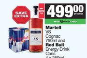   Martell VS Cognac 750ml & Red Bull Energy Drink Cans 4 x 250ml-For Both