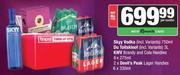 SKYY Vodka 750ml Du Toitskloof 3Ltr,KWV Brandy & Cola Handies 6x275ml & 2xDevils Lager Handies 6x275