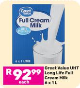 Great Value UHT Long Life Full Cream Milk-6 x 1Ltr