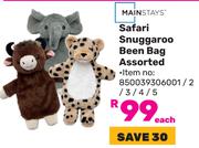Mainstays Safari Snuggaroo Bean Bag Assorted 850039306001/2/3/4/5