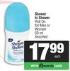 Shower To Shower Roll On For Men Or Women Assorted-50ml Each