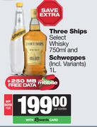 Three Ships Select Whisky 750ml & Schweppes 1L-For Both