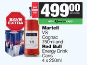 Martell VS Cognac 750ml & Red Bull Energy Drink Cans 4 x 250ml-For Both