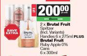 Brutal Fruit Spritzer Handies 2 x 6 x 275ml Plus Brutal Fruit Ruby Apple 0% Cans 6 x 300ml-For All