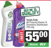 Handy Andy All Purpose Cleaner & Domestic Disinfectant-For 2 x 750ml