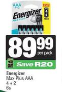 Energizer Max Plus AAA 4 + 2-6s Per Pack