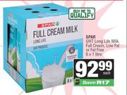 Spar UHT Long Life Milk Full Cream, Low Fat Or Fat Free-6 x 1L