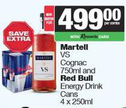 Martell VS Cognac 750ml & Red Bull Energy Drink Cans 4 x 250ml-For Both