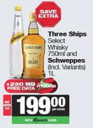 Three Ships Select Whisky 750ml & Schweppes 1L-For Both