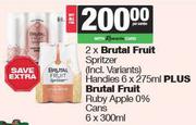2 x Brutal Fruit Spritzer Handies 6 x 275ml + Bruta Fruit Ruby Apple 100% Cans 6 x 300ml-For All 3
