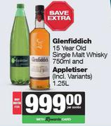 Glenfiddich 15 Year Old Single Malt Whisky 750ml & Appletiser 1.25L-For Both