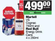 Martell VS Cognac 750ml & Red Bull Energy Drink Cans 4 x 250ml-For Both