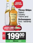 Three Ships Select Whisky 750ml & Schweppes 1L-For Both