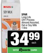 Spar Long Life UHT Process Almond Assorted, Oat Or Soy Milk-1Ltr Each