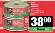 Spar Signature Selection Light Meat Shredded Tuna In Vegetable Both-For 2 x 150g