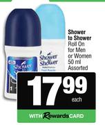 Shower To Shower Roll On For Men Or Women Assorted-50ml Each