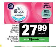 Lil-Lets Smartfit Tampons 16s/20s Or Pantyliners (40 + 10 Free) Assorted-Per Pack