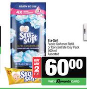 Sta-Soft Fabric Softener Refill Or Concentrate Doy Pack Assorted-For Any 2 x 500ml
